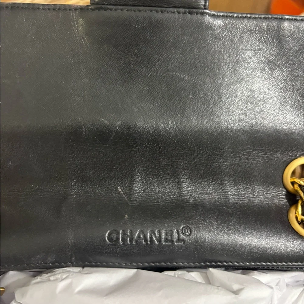 Vintage CHANEL Black Quilted Double Flap Shoulder Bag with Gold Hardware